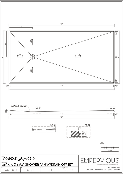 Shower Pan With Drain - Empervious