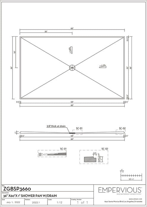 Shower Pan With Drain - Empervious